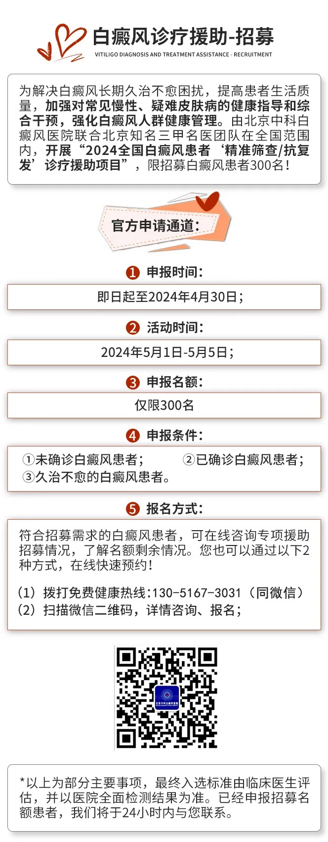 重要通知！现全国征集300名白癜风患者，享受“春夏季抗复发”治疗援助支持