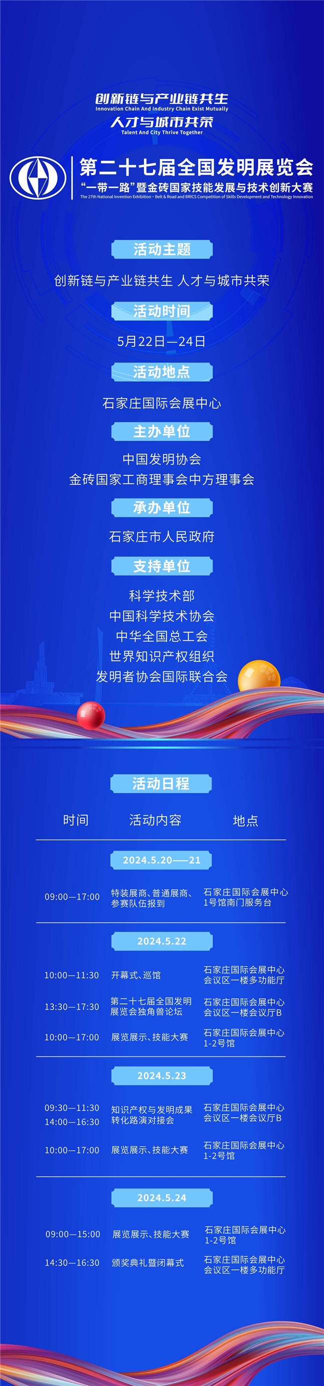 第二十七届全国发明展览会·“一带一路”暨金砖国家技能发展与技术创新大赛将于5月22日-24日在石家庄举办